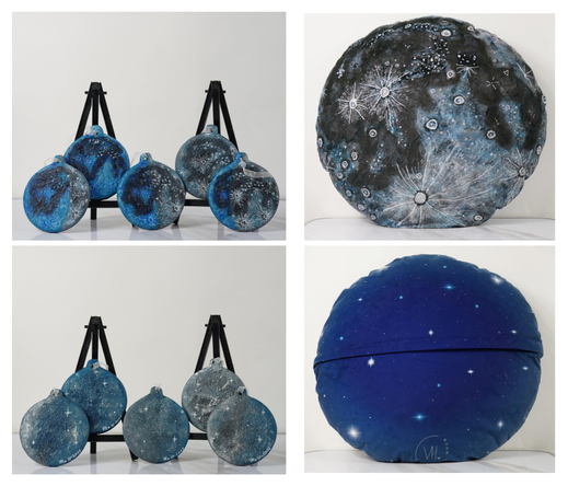 My Daytime Moon Phase baubles on the left and my 24" Moon cushion on the right.