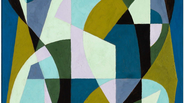 Birger Carlstedt, Composition 1950s; an abstract work of intersecting coloured shapes with some vague kalidiscopic effect