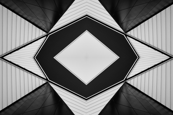 An abstract black and white symmetrical architecture photo.