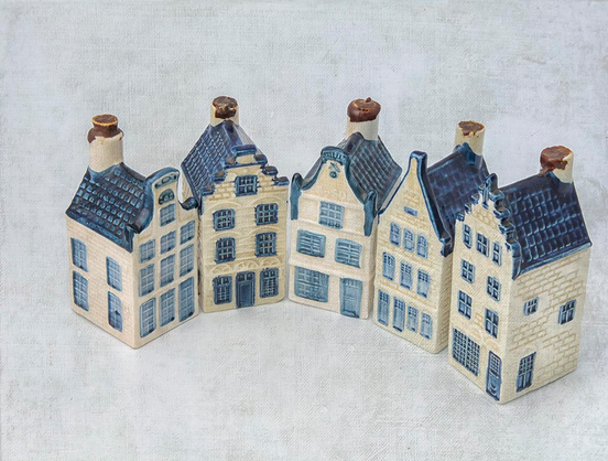 Dutch historical ceramic houses in Delft china in half a circle