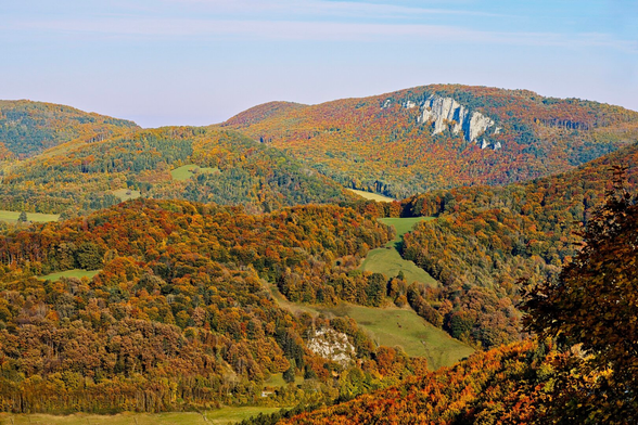 Autumn landscape, view of the peinstein from the hocheck, lower austria
