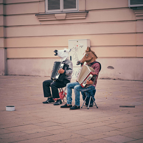 Horse-headed accordionists
Photograph by Dominik Vanyi