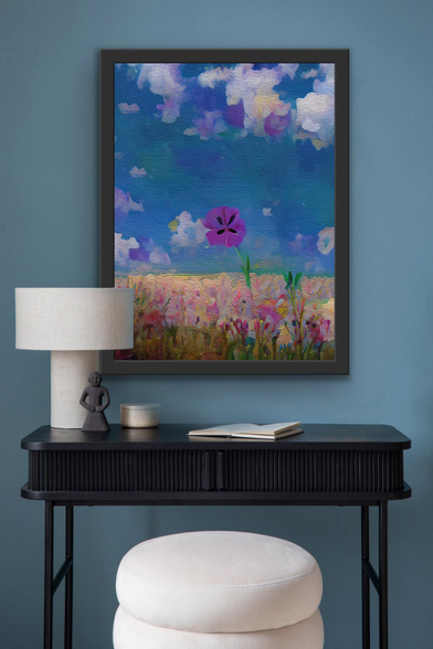 Framed art shown in a display room.