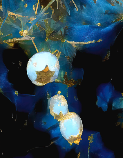 Enchanted Maidens' Tears At Night. Magical-looking in daylight, this wild, branching perennial takes on an enchanted quality at night. The white flower pods resemble tiny lanterns, and in this image are gilded with gold and juxtaposed against a midnight blue background.