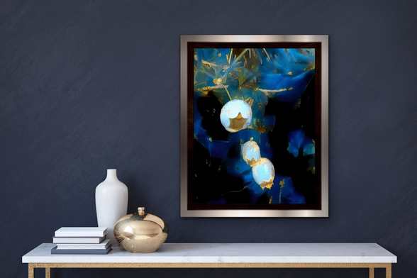 Framed artwork shown in a display room.