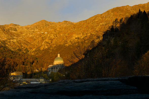 shot of a sanctuary complex located in the mountains at sunrise