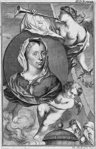 Portrait of Joanna Koerten by Jacobus Houbraken, after a painting by David van der Plaas.

It depicts Koerten, a renowned Dutch artist celebrated for her intricate paper-cutting works, portrayed with dignity and refinement. The engraving reflects the artistic style of the Dutch Golden Age, emphasizing delicate detail and expressive realism.

https://en.wikipedia.org/wiki/Joanna_Koerten#/media/File:Joanna_Koerten.jpg