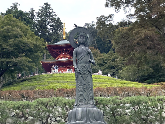 Pagoda and merciful statue