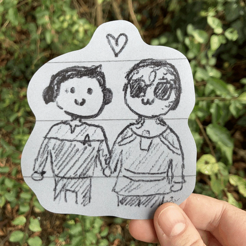 gif featuring a slideshow of the artist's shop update: a sticker of garashir (that's garak and bashir deep space nine) wearing sunglasses and ear defenders, respectively, a sticker of Ezri Dax in front of a nonbinary pride flag with the words "Gender? I hardly know 'er!", a sticker of Terry, a frog mage waving a pride banner, a sticker of a kiwi bird with an adventurer's hat and sword, an art print of a jackdaw on a stack of books, an art print of Hornet from Silksong flying above the city, an art print of Markoth from Hollow Knight, an art print of Hornet Silksong on a Toronto TTC tram stopping at Shaw Street, an art print of a happy Jersey cow in a field, an art print of Park Royal London Underground station, an art print of two ghosts enjoying warm beverages, an art print of a rosy maple mothman and a cinnabar mothman holding hands and waving rainbow pride flags walking down a London street, an art print of the Knight and a Distant Villager sharing a cake, an art print of the Seer from Hollow Knight.