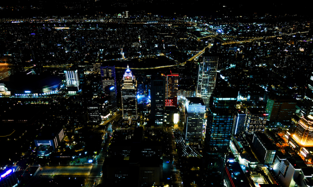 Night aerial of Taipei.