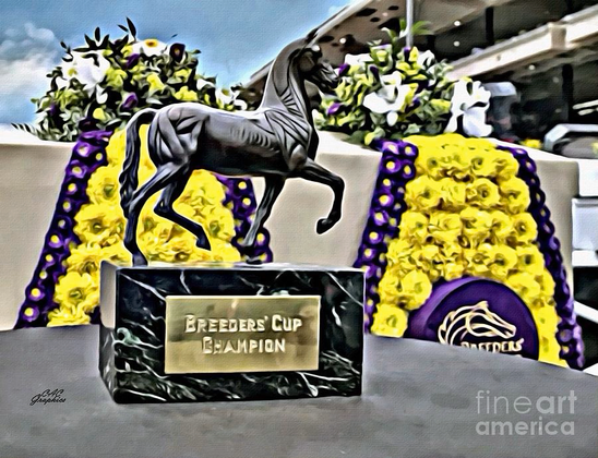 Breeders’ Cup trophy and flowers 