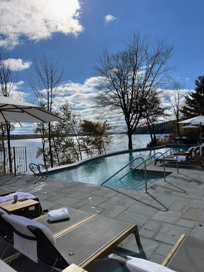 The hotel was initially built as a summer home for Henry Atkinson, the owner of Georgia Power, in 1900.[1] It was converted into a hotel in the 1950s, branded as The Birches, before being renamed Hovey Manor, named after local settler Colonel Ebenezer Hovey.[1] Stephen and Katryn Stafford bought the hotel in 1979, employing the son Jason to manage it in 2000.[1] The hotel is part of the Relais & Châteaux luxury hotel association.