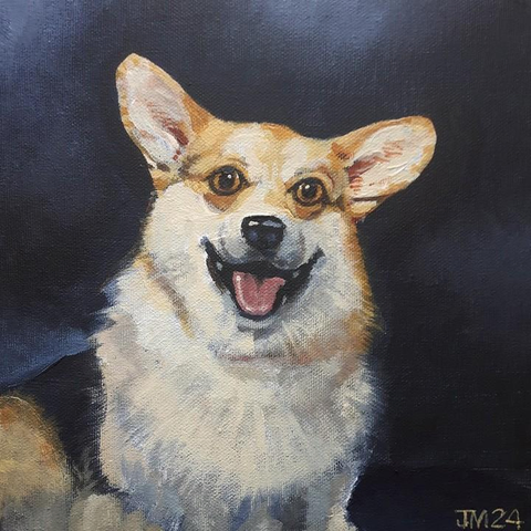 acrylic portrait of a corgi
