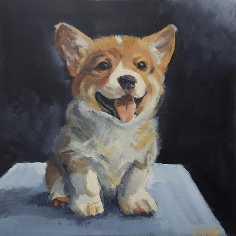 acrylic portrait of a corgi pup