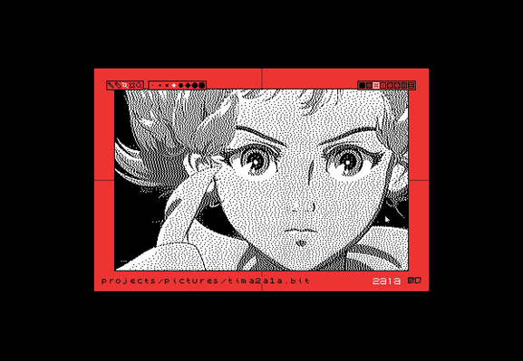 Noodle, a 1-bit illustration program for the Uxn virtual machine. Screenshot, Hundred Rabbits, 2021