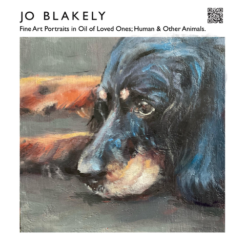 Portrait of a large dog, head on ground. Shown on my promo card. 