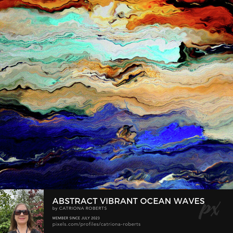 Digital image featuring the design- 

Abstract Vibrant Ocean Waves.

Originally a hand painted abstract acrylic laterally digitally manipulated using various means (including creative filters within Canva.com) enabled this stunning piece of contemporary art to emerge. 

Features swirling patterns of blue, teal, and orange create a dynamic scene reminiscent of ocean waves. 

The colors blend seamlessly, evoking a sense of movement and fluidity.

Click links on the main post for options.
