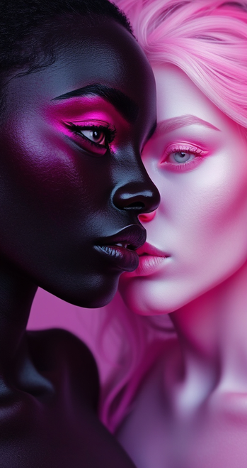 IMAGE: A black woman (foreground) and a white woman (background) - ultraviolet and infrared.
#art #concept_art #ai_art