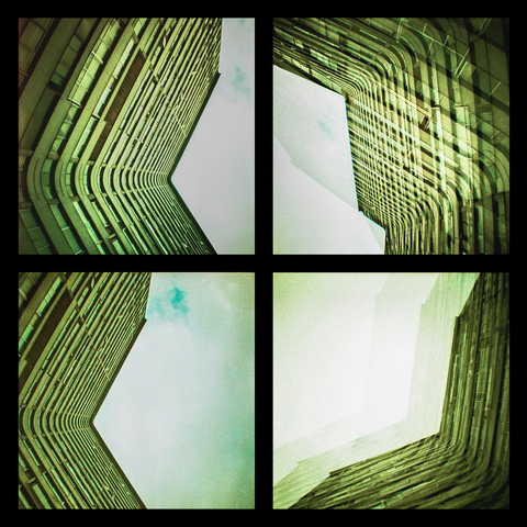 Visual composition of four photographs of the same building from different angles