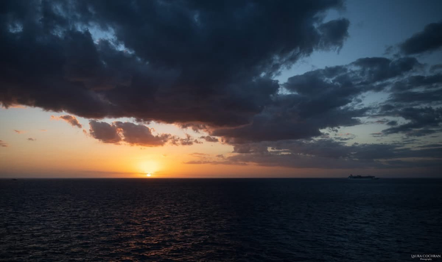 Yellow and blue sunset over the sea. 