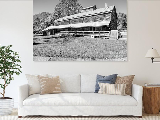 A black and white front view of the historic wooden Jolly Mill in Pierce City, Missouri, USA, captured on an autumn afternoon in the Ozarks
@fineartamerica 
https://5-jennifer-white.pixels.com/featured/jolly-mill-missouri-grayscale-jennifer-white.html
#photography #buyintoart #gifts #homedecor