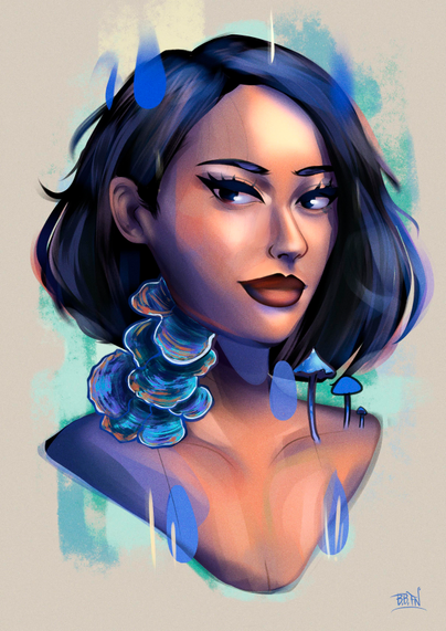 Imaxe final dun retrato realizado con técnicas de debuxo e pintura dixital.