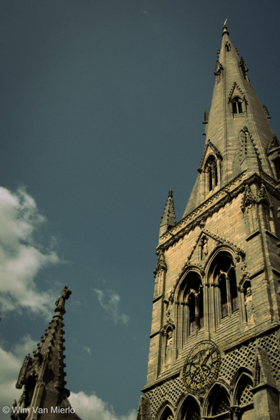 Big spire and little spire in the sunlight.