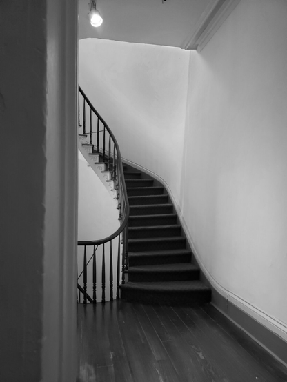staircase, black and white