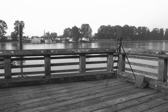 At the end of a pier. Camera is on a tripod. 

Ilford Delta 3200
Nikon AF Nikkor 35mm f2.0 D
Nikon N8008S (F-801S) 