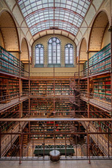 A photo showing the multi-level Cuypers library in the Rijksmuseum in Amsterdam.
