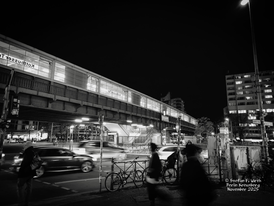 U-Bahn Station of Linie 1 at Kottbusser Tor in the former area SO36 of district Kreuzberg in Berlin, evening, November 2025, © Stefan F. Wirth