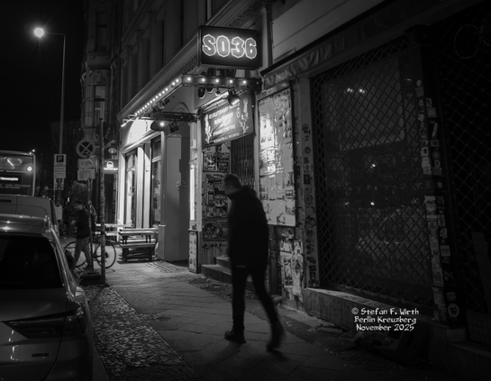 Famous Club "SO36" in street Oranienstraße in the former area SO36 of district Kreuzberg in Berlin, evening, November 2025, © Stefan F. Wirth