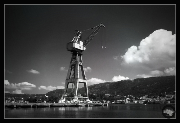 Bergen`s shipyard crane in the morning light.