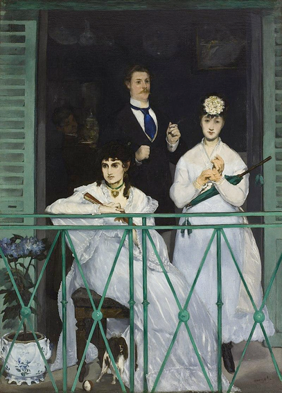 Edouard Manet - The Balcony

The Balcony (French: Le balcon) is an 1868–69 oil painting by the French painter Édouard Manet. It depicts four figures on a balcony, one of whom is sitting: the painter Berthe Morisot, who married Manet's brother Eugène in 1874. In the centre is the painter Jean Baptiste Antoine Guillemet. On the right is Fanny Claus, a violinist.

https://en.wikipedia.org/wiki/The_Balcony_(Manet)#/media/File:Edouard_Manet_-_The_Balcony_-_Google_Art_Project.jpg