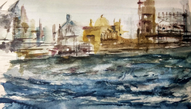 City and sea sketch
Watercolor 
#art #watercolor #watercolor  #mastoArt 