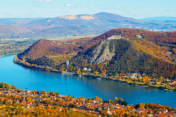 the castle of visegrát, seen from the julianus observation tower near nagymaros, hungary