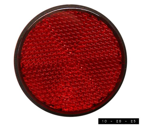 Snazzy red reflector.  About 2.2" in diameter.  I originally bought this to put on my bike - but then I realized that I didn't like my bike and wouldn't miss it at all if it got hit by a car and was wrecked.  So I put this reflector on my TV instead.  So far it seems to be working - a car hasn't even bumped my TV!  Well worth the money - even if it *does* obscure the center 2.2" of my screen.  (Maybe tomorrow I'll write the manufacturer and let them know about this rather unfortunate design flaw.)   