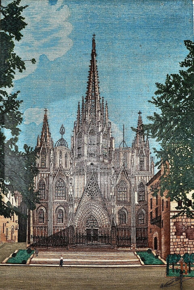 Full-color image of the Cathedral of Barcelona, composed on a typewriter by Montserrat Alberich Escardívol. Image from WikiMedia.
