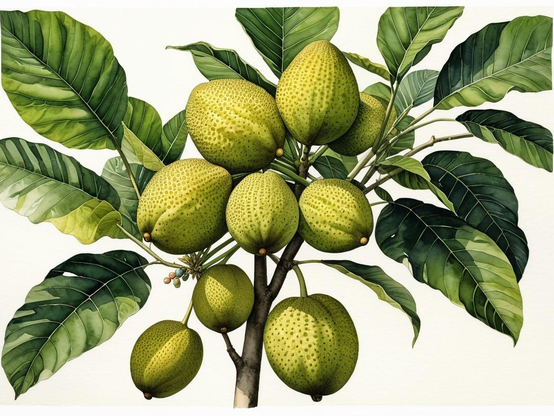 a botanically inaccurate AI illustration of a breadfruit tree