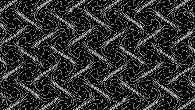 Wavy white complicated line patterns on a black background.