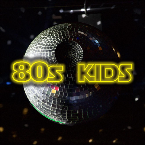This is the cover art for Shannon Curtis and Jamie Hill's upcoming 2026 album "80s kids 2: The Empire Strikes Back." It features a death star disco ball floating in space, with the words "80s kids" superimposed over it in a yellow Star Wars font.