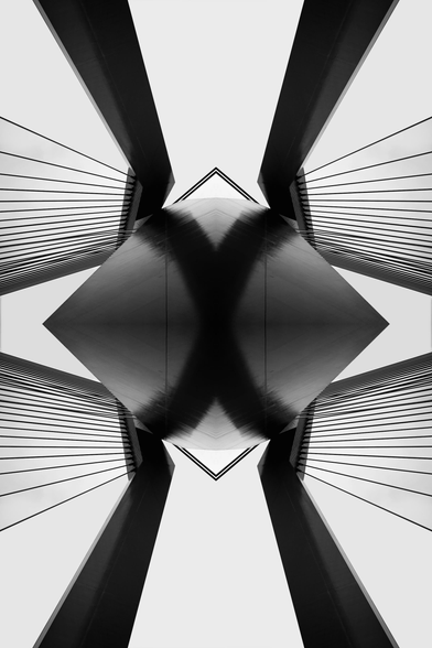 An abstract black and white symmetrical photo of Erasmusbrug in Rotterdam/