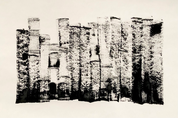 Abstract painting. Black strokes on white paper.