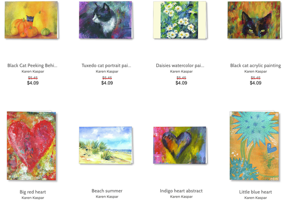 Collection of greeting cards with my paintings on it, cats, flowers, hearts, landscapes
