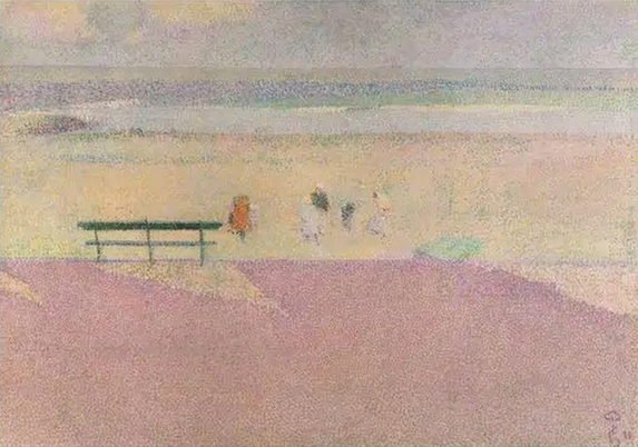 Seashore (Beach at Blankenberghe) by Henry van de Velde. Shows a scene at the beach with people in the distance.