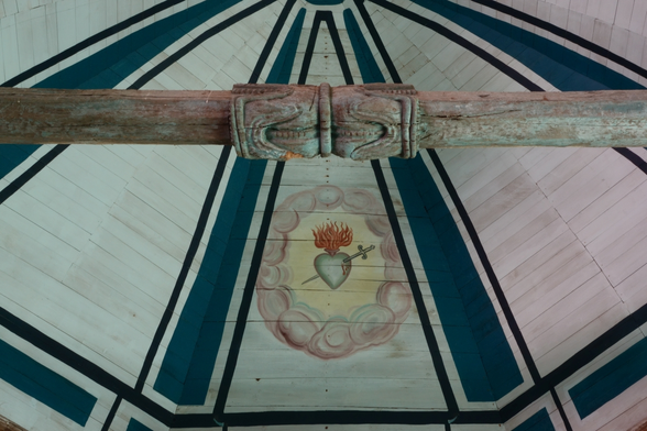 ceiling of a chapel with a painting of the immaculate heart of mary