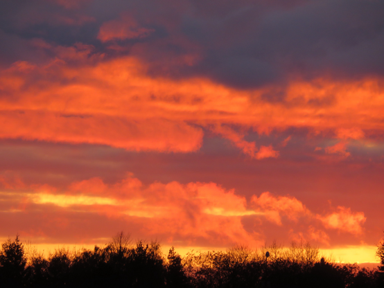 The sunset looks like a watercolour painting of yellows at the horizon, and orange, pinks and purple at the top of the sky. 