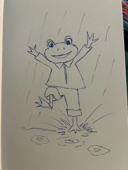 A sketch of a frog splashing in a rain puddle