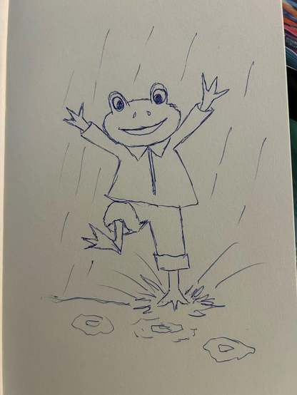 A sketch of a frog splashing in a rain puddle