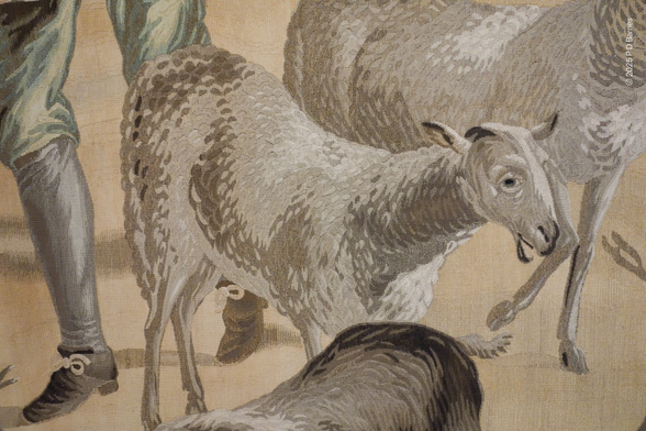 Detail from a tapestry in Łazienki palace, Warsaw. The attention to detail and subtle coloration in this basically incidental sheep is wonderful.